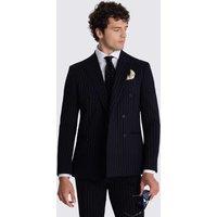 MOSS Slim Fit Striped Double Breasted Suit Jacket Navy