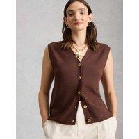 White Stuff Cotton Rich V-Neck Knitted Vest Brown