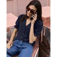 BAUKJEN Cotton Rich V-Neck Button Through Blouse Navy