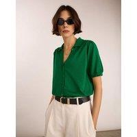 BAUKJEN Pure Cotton Collared Short Sleeve Cardigan Emerald
