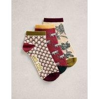 White Stuff 3 Pack Cotton Rich Patterned Trainer Socks Red Mix