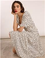 Polka Dot V-Neck Midi Waisted Dress