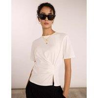 BAUKJEN Cotton Rich Crew Neck Draped Top White