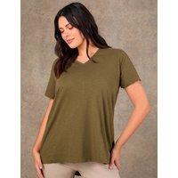 Live Unlimited London Jersey V-Neck Longline T-Shirt Khaki