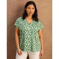 Live Unlimited London Floral V-Neck Top Green