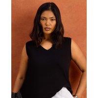 Live Unlimited London Pure Cotton Textured V-Neck Vest Black