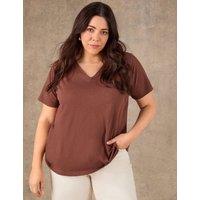 Live Unlimited London Pure Cotton V-Neck Relaxed T-Shirt Brown