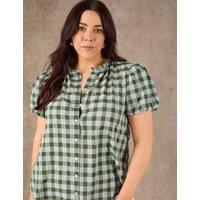Live Unlimited London Gingham Button Through Blouse with Cotton Green