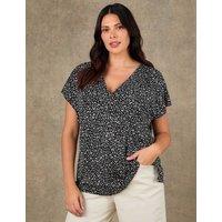 Live Unlimited London Floral V-Neck Top Black