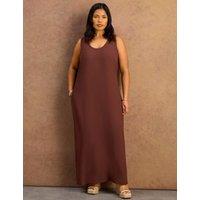 Live Unlimited London Scoop Neck Maxi Relaxed Slip Dress Chocolate