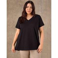 Live Unlimited London Pure Cotton V-Neck Longline T-Shirt Black