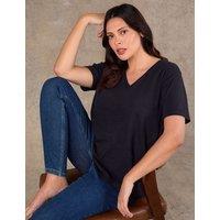 Live Unlimited London Pure Cotton V-Neck Relaxed T-Shirt Navy