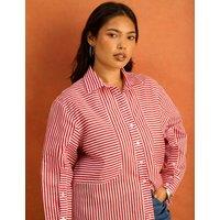 Live Unlimited London Lyocell Rich Striped Button Through Shirt Red Mix