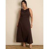 Live Unlimited London Lyocell Rich Cowl Neck Maxi Slip Dress Brown