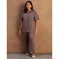 Live Unlimited London Modal Rich Striped Wide Leg Trousers Brown