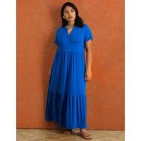 Live Unlimited London Jersey V-Neck Maxi Tiered Dress Blue