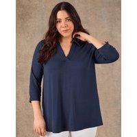 Live Unlimited London Jersey Polo Collar Blouse Navy