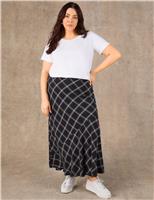 Live Unlimited London Lyocell Rich Checked Bias Cut Maxi Skirt Black