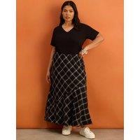 Live Unlimited London Lyocell Rich Checked Bias Cut Maxi Skirt Black