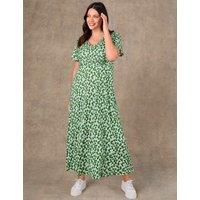 Live Unlimited London Jersey Ditsy Floral V-Neck Midaxi Dress Green