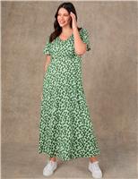 Live Unlimited London Jersey Ditsy Floral V-Neck Midaxi Dress Green