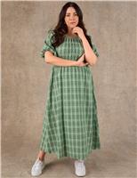 Cotton Rich Checked Maxi Shirred Dress