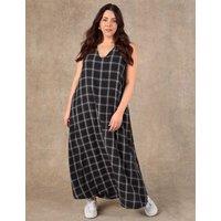 Live Unlimited London Checked V-Neck Maxi Smock Dress Black