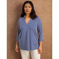 Live Unlimited London Geometric Polo Blouse Navy