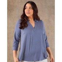 Live Unlimited London Geometric Polo Blouse Navy