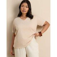 Live Unlimited London Pure Cotton V-Neck Relaxed T-Shirt Stone