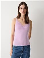 Jigsaw Modal Rich V-Neck Lace Trim Cami Top White