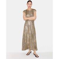 Jigsaw Sparkly Round Neck Midaxi Waisted Dress Gold Mix