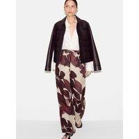 Jigsaw Pure Linen Floral Wide Leg Trousers Burgundy Mix