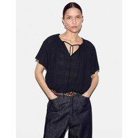 Jigsaw Pure Cotton Tie Detail Angel Sleeve Top Black