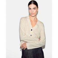 Jigsaw Linen Rich V-Neck Scallop Detail Cardigan Ivory