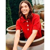 Jigsaw Cotton Rich Collared Knitted Top Red
