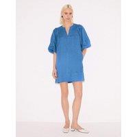 Jigsaw Pure Linen Puff Sleeve Mini Shift Dress Blue
