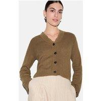 Jigsaw Linen Rich V-Neck Scallop Detail Cardigan Khaki