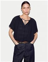 Pure Cotton Tie Detail Angel Sleeve Top