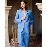 Jigsaw Pure Linen Textured Longline Blazer Blue
