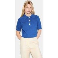 Jigsaw Cotton Rich Collared Knitted Top Blue