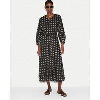 Jigsaw Pure Cotton Checked Midi Waisted Dress Black Mix