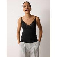 Jigsaw Modal Rich V-Neck Lace Trim Cami Top Black