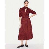 Jigsaw Pure Linen Pleat Front Midi Shirt Dress Red