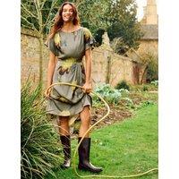 Jigsaw Floral Slash Neck Midaxi Waisted Dress Green Mix