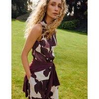 Jigsaw Pure Linen V-Neck Top Burgundy Mix