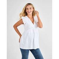 JoJo Maman Bb Maternity Pure Cotton Broderie V-Neck Blouse White