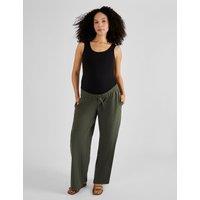 JoJo Maman Bb Maternity Cotton Rich Wide Leg Trousers Khaki