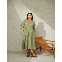 JoJo Maman Bb Maternity Pure Cotton Midi Shirt Dress Khaki