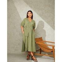 JoJo Maman Bb Maternity Pure Cotton Midi Shirt Dress Khaki
